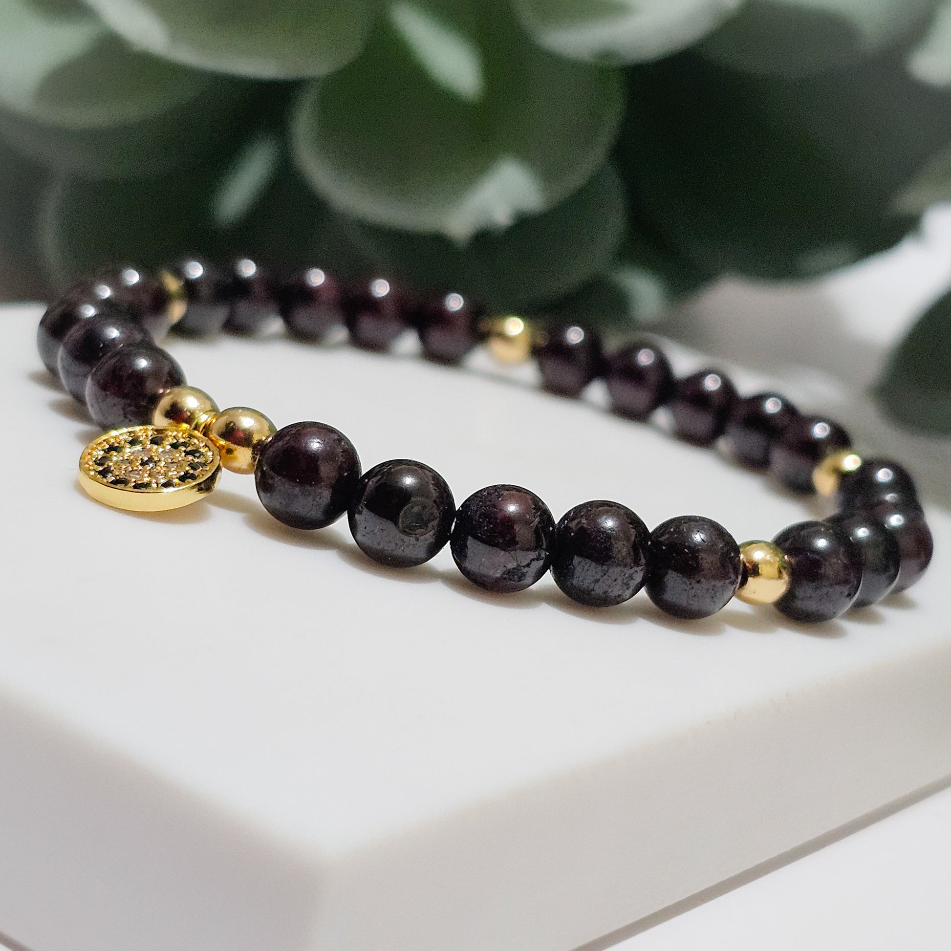 Garnet Gold Nazar (Evil Eye) Bracelet