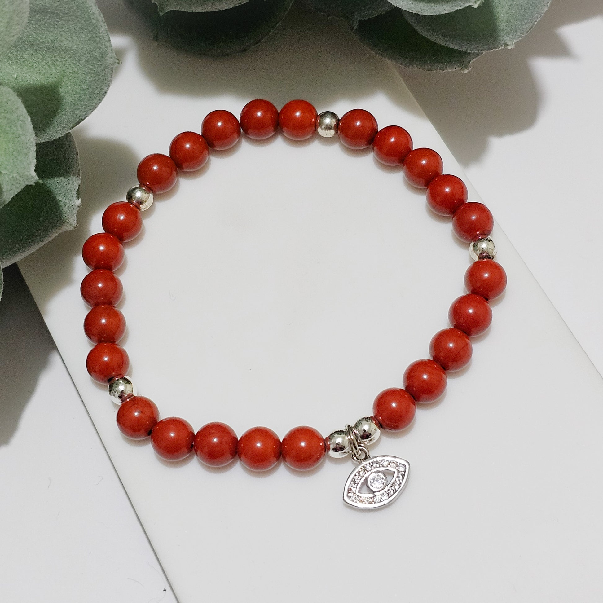 A Grade Red Jasper Silver Eye Bracelet