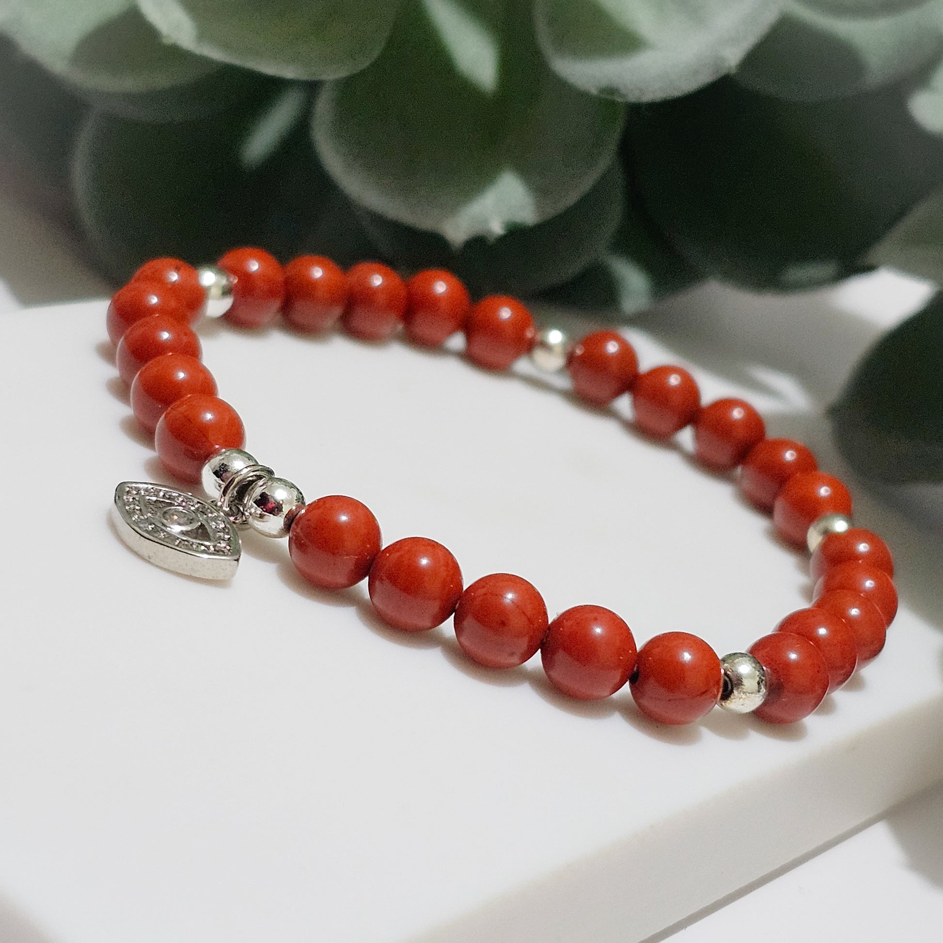 A Grade Red Jasper Silver Eye Bracelet