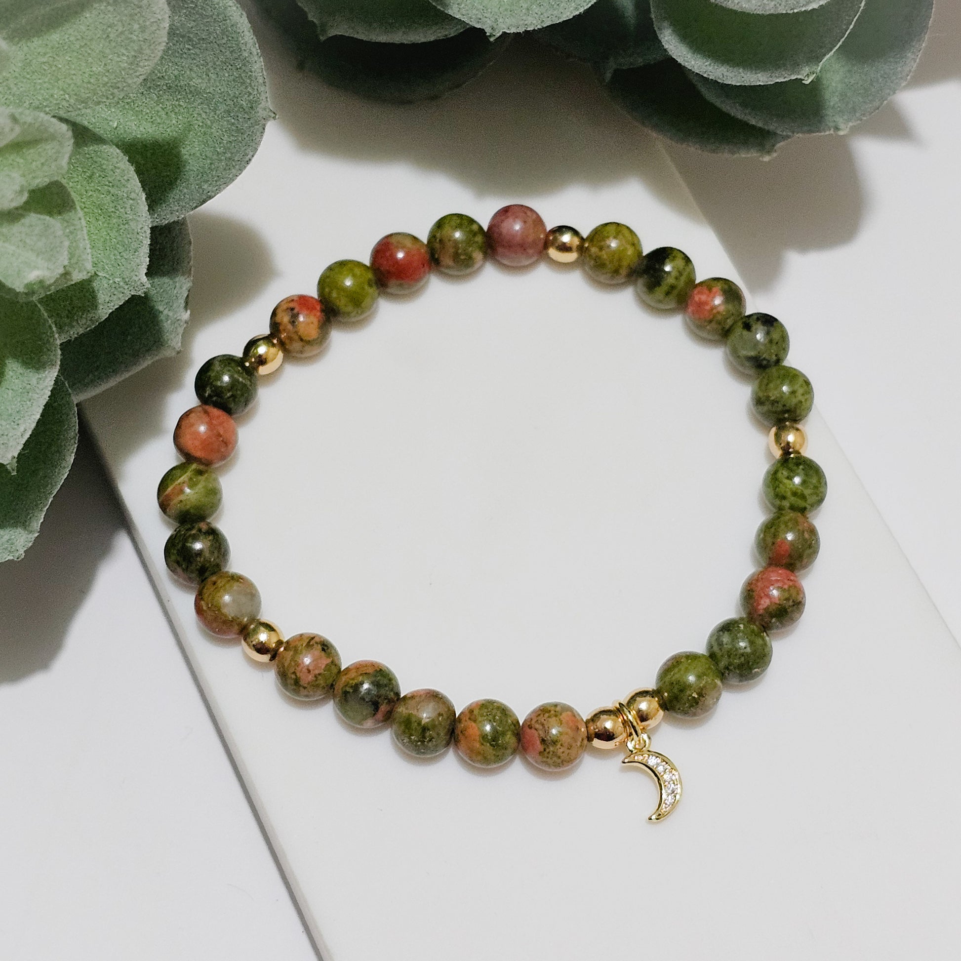 Unakite Gold Crescent Bracelet