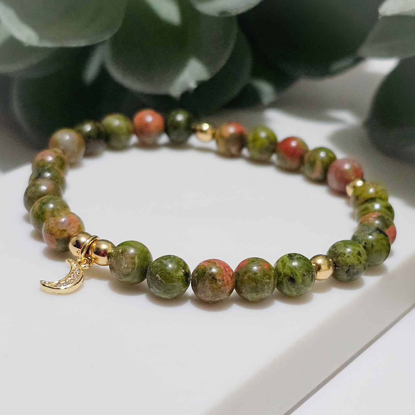 Unakite Gold Crescent Bracelet