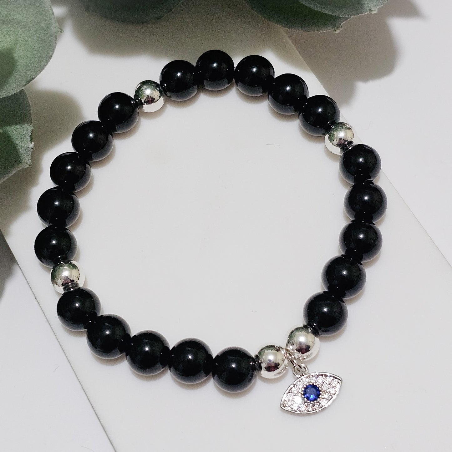 Onyx Silver Eye Bracelet