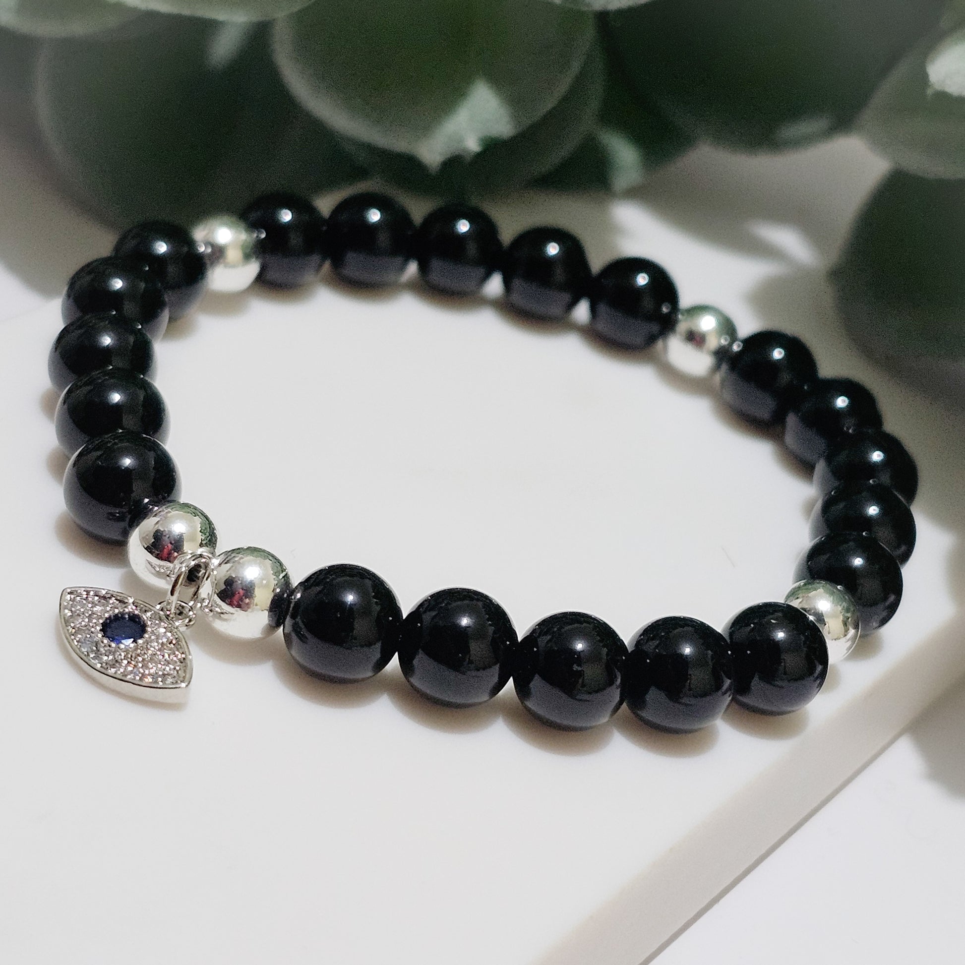 Onyx Silver Eye Bracelet