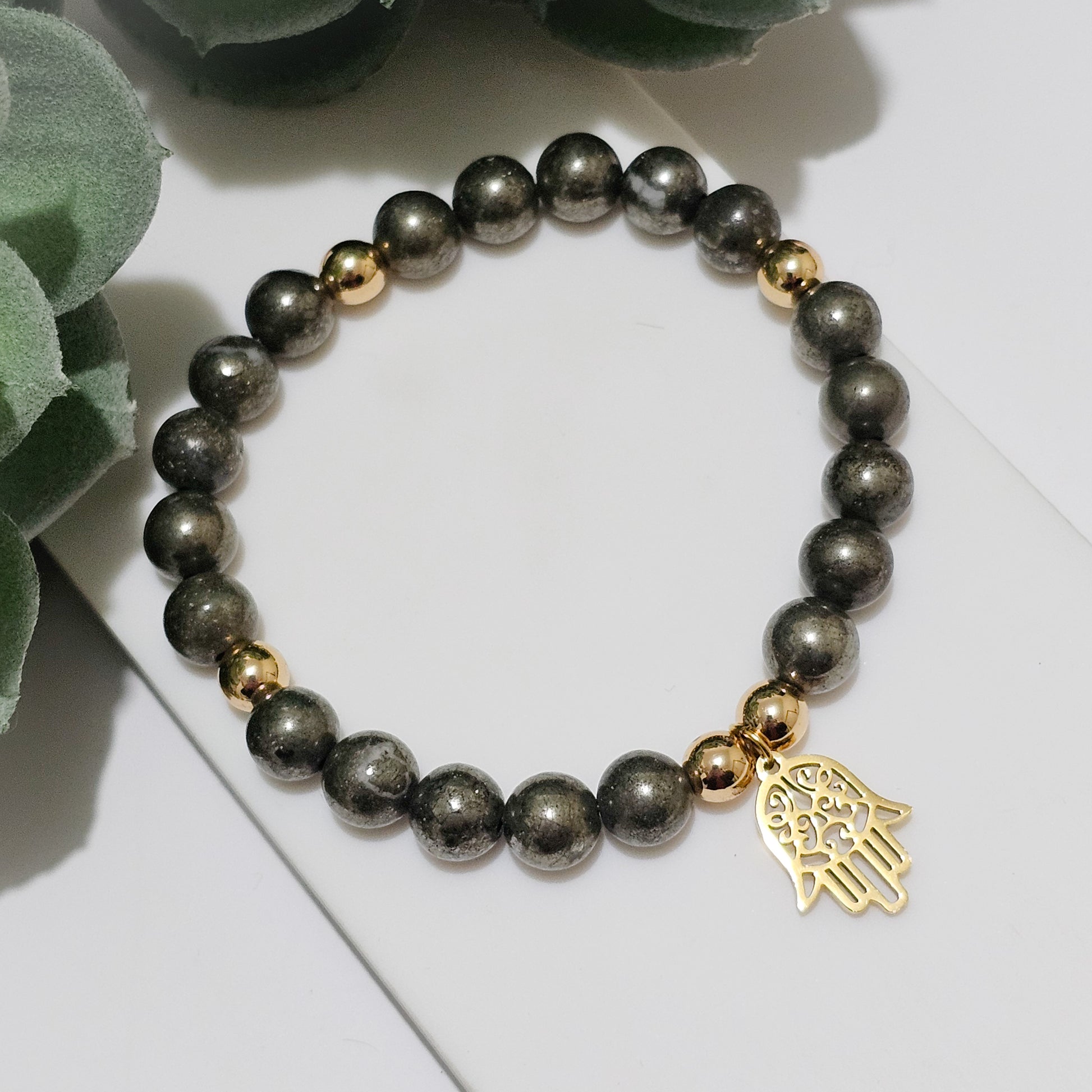 A Grade Pyrite Gold Hamsa Bracelet