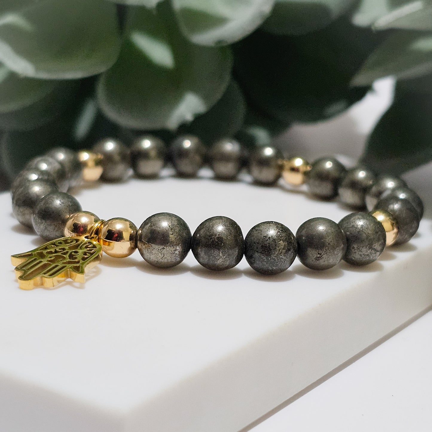 A Grade Pyrite Gold Hamsa Bracelet