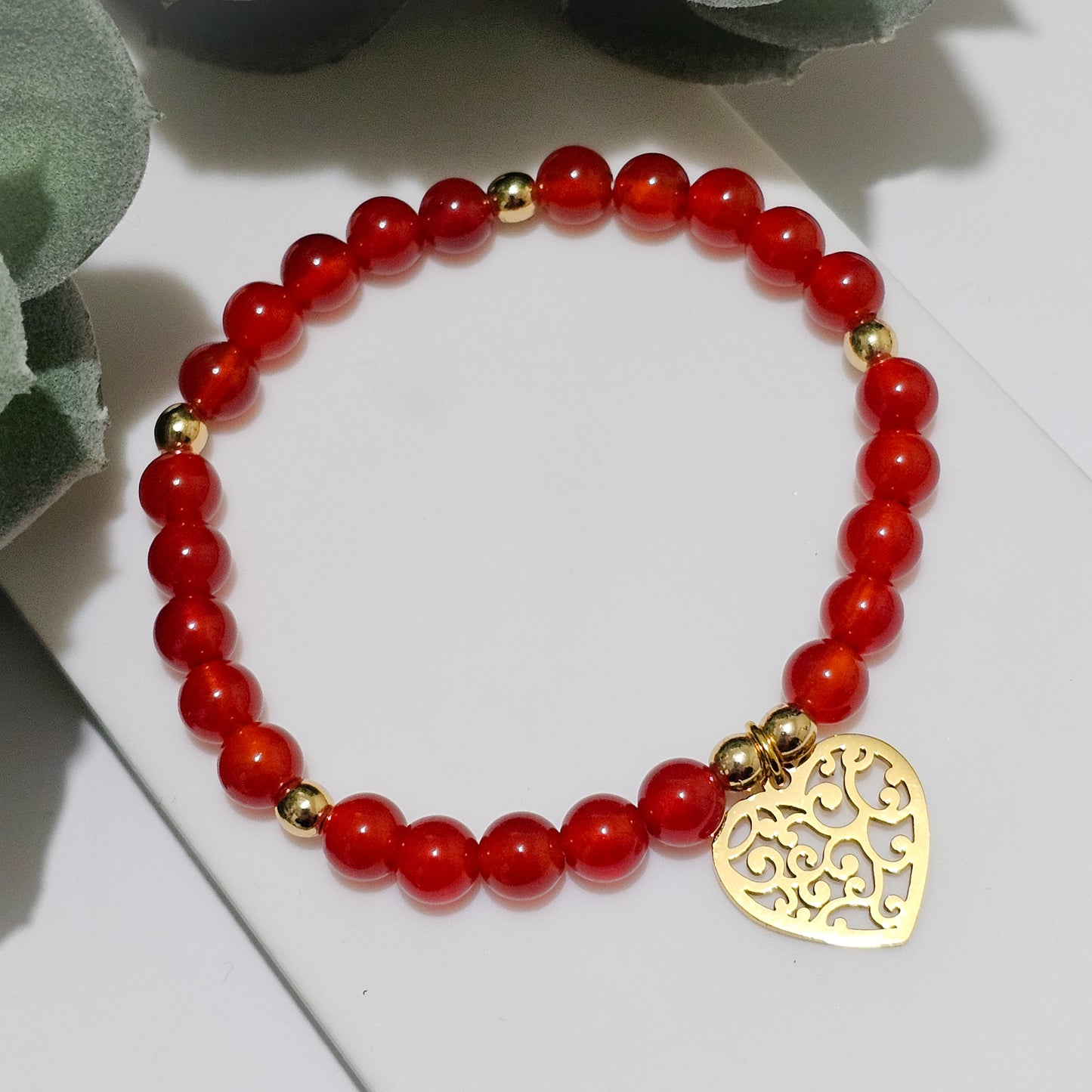 A Grade Carnelian Gold Heart Bracelet