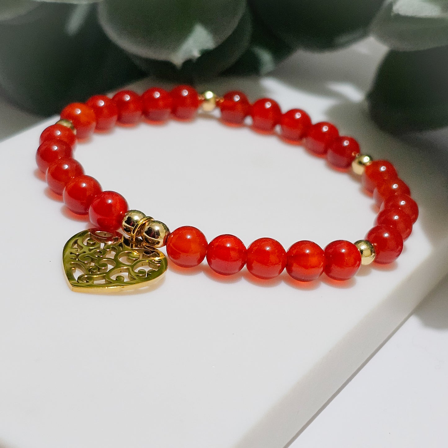 A Grade Carnelian Gold Heart Bracelet