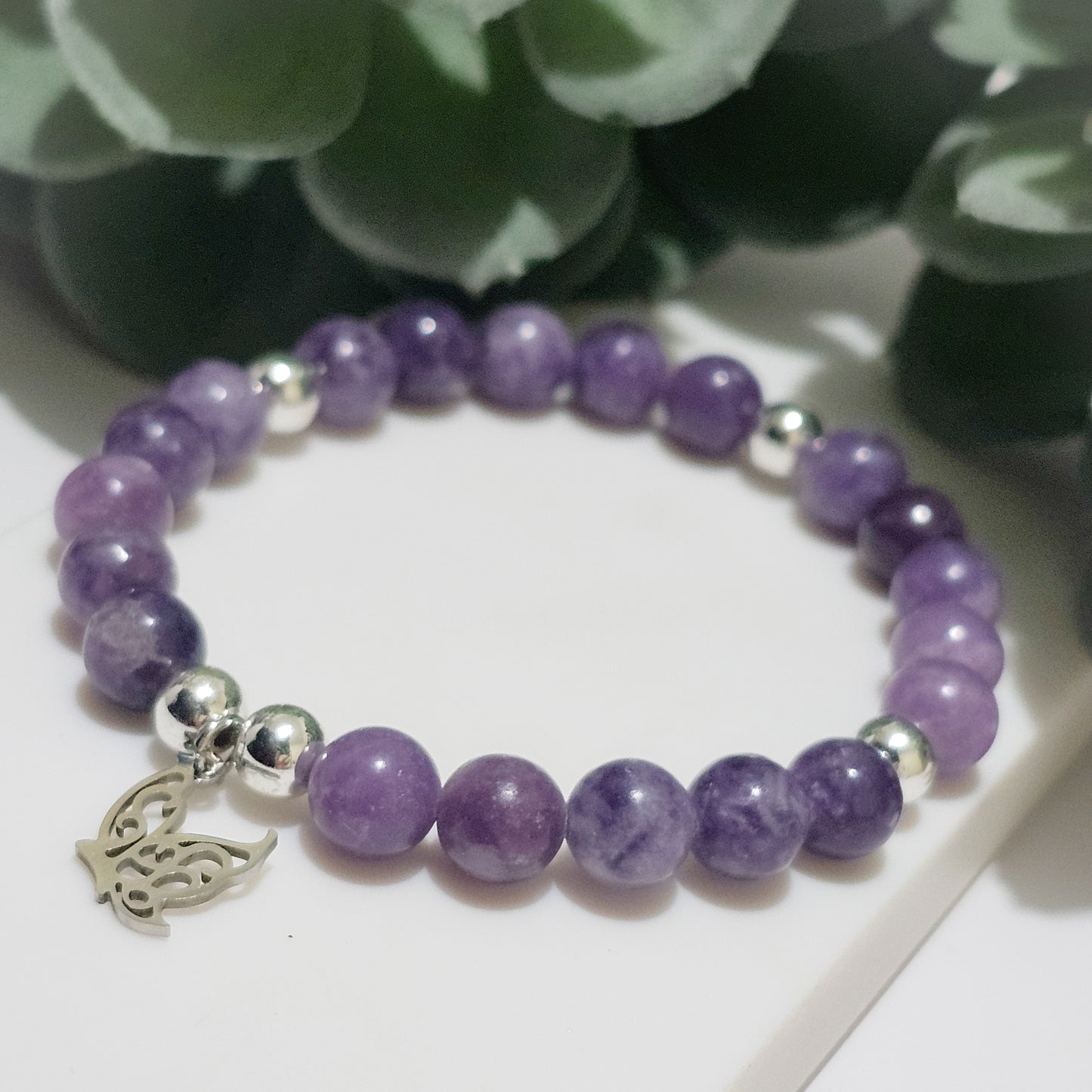 Lepidolite Silver Butterfly Bracelet