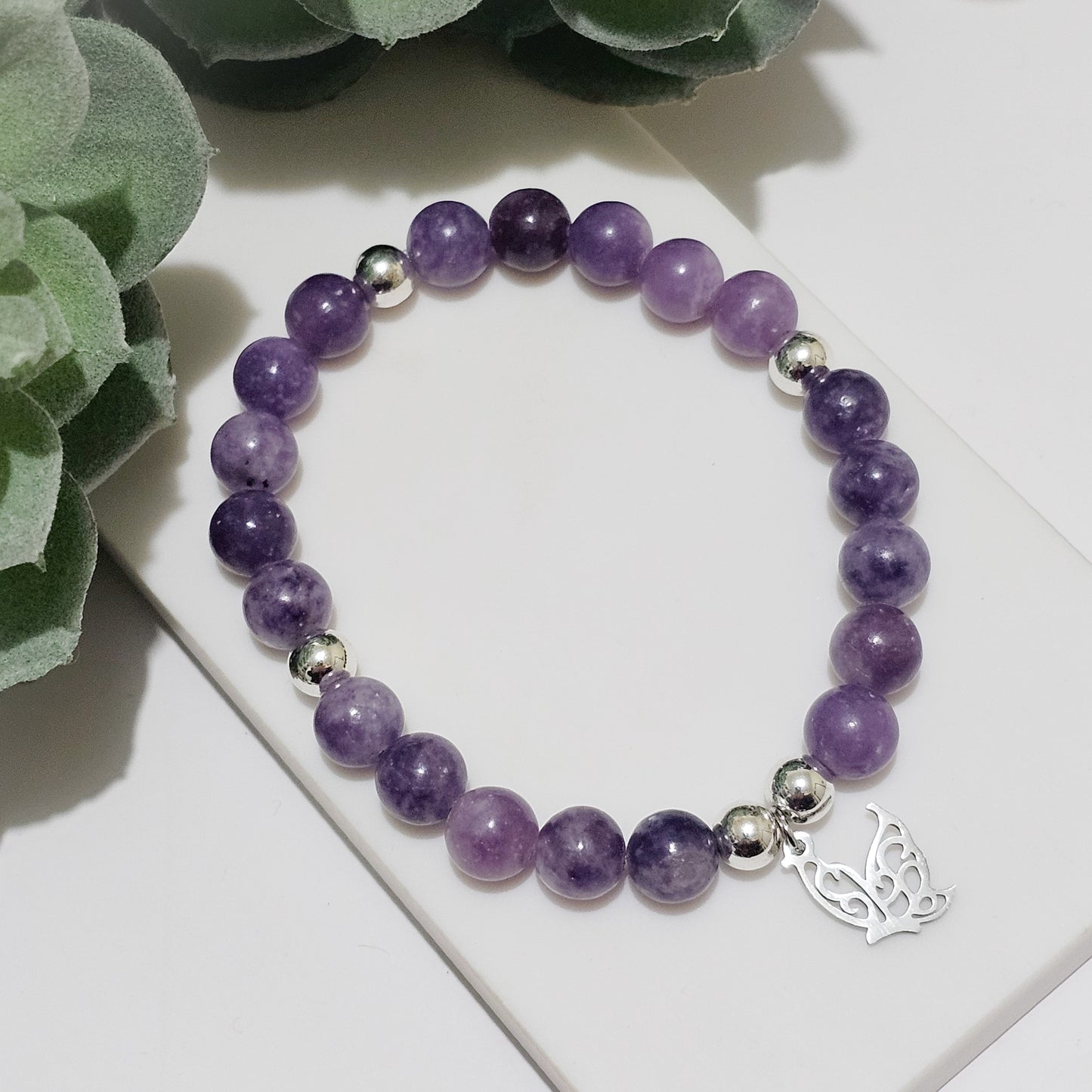 Lepidolite Silver Butterfly Bracelet