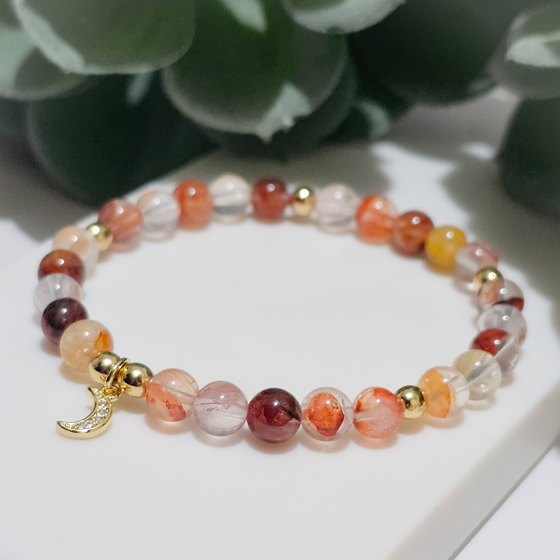 Fire Quartz/Ferruginous Quartz Gold Crescent Bracelet