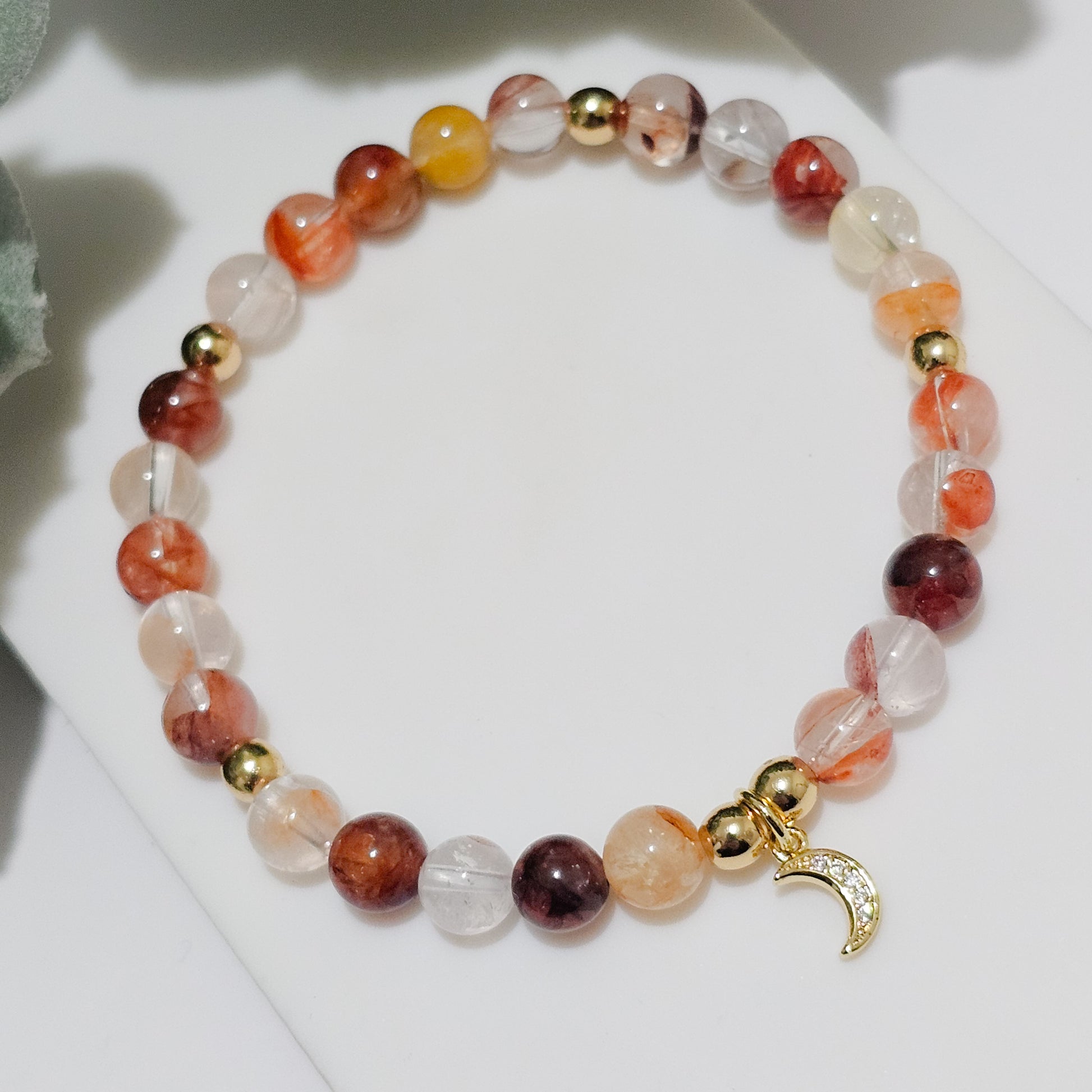 Fire Quartz/Ferruginous Quartz Gold Crescent Bracelet