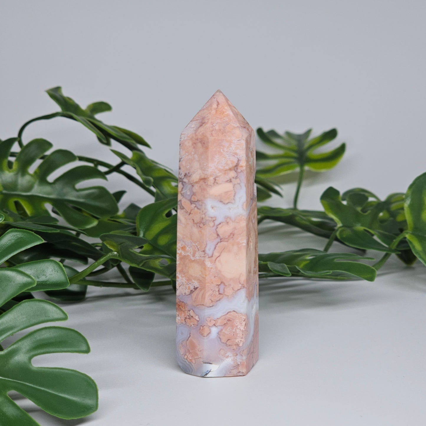 Swirls of peachy Cotton Candy and White Agate Tower Point