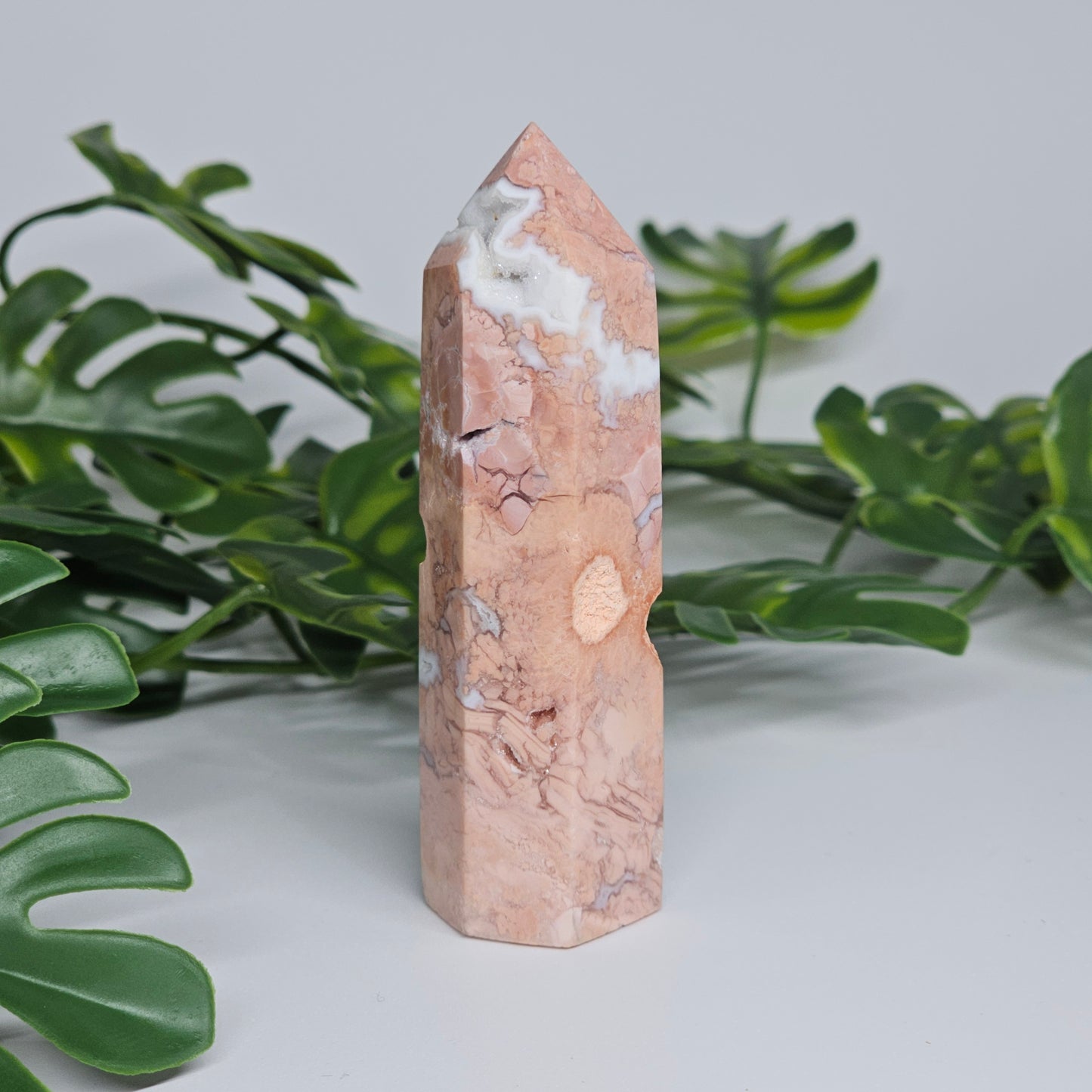 Swirls of peachy Cotton Candy and White Agate Tower Point