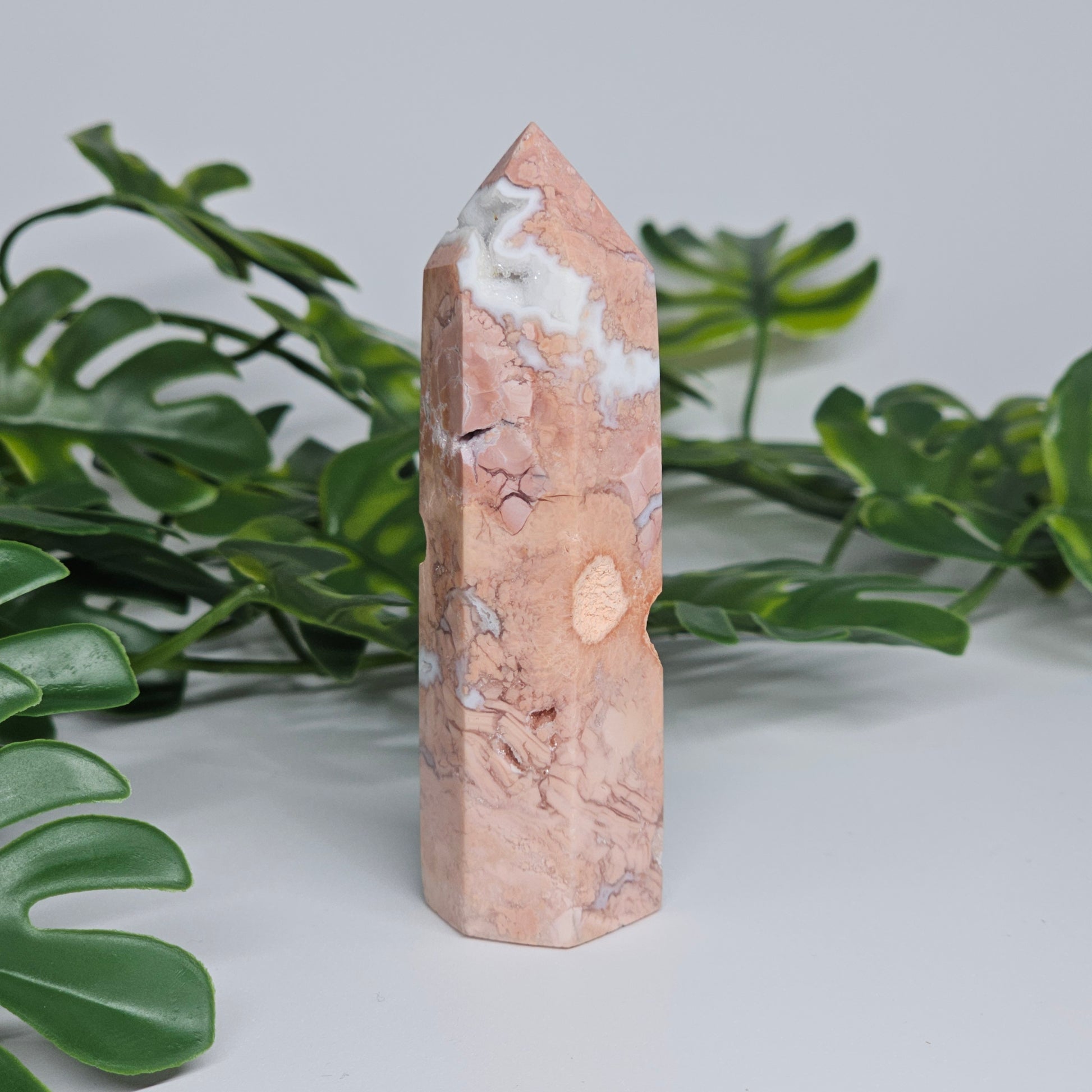 Swirls of peachy Cotton Candy and White Agate Tower Point