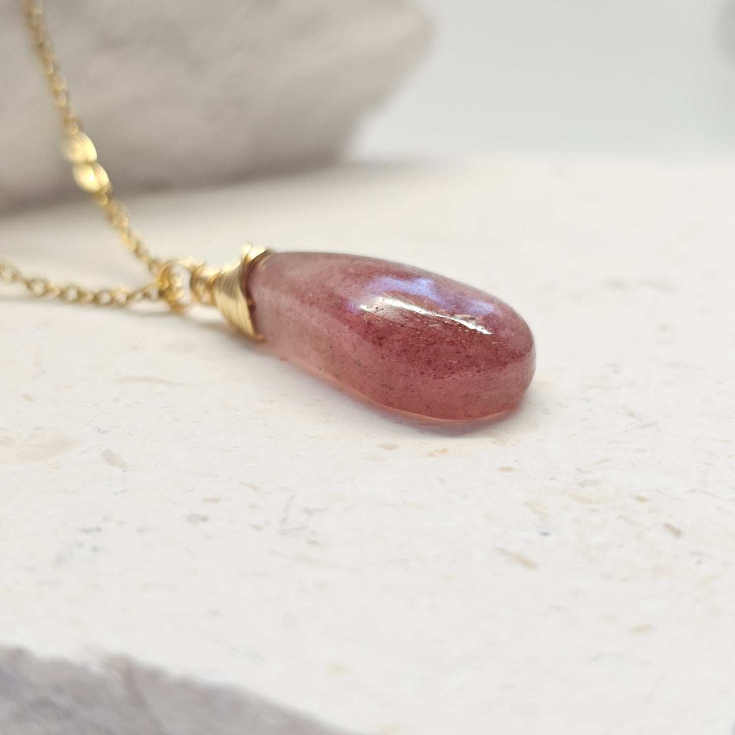 A close up of the Red Aventurine necklace