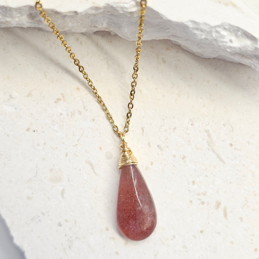 Red Aventurine gold wire wrapped necklace