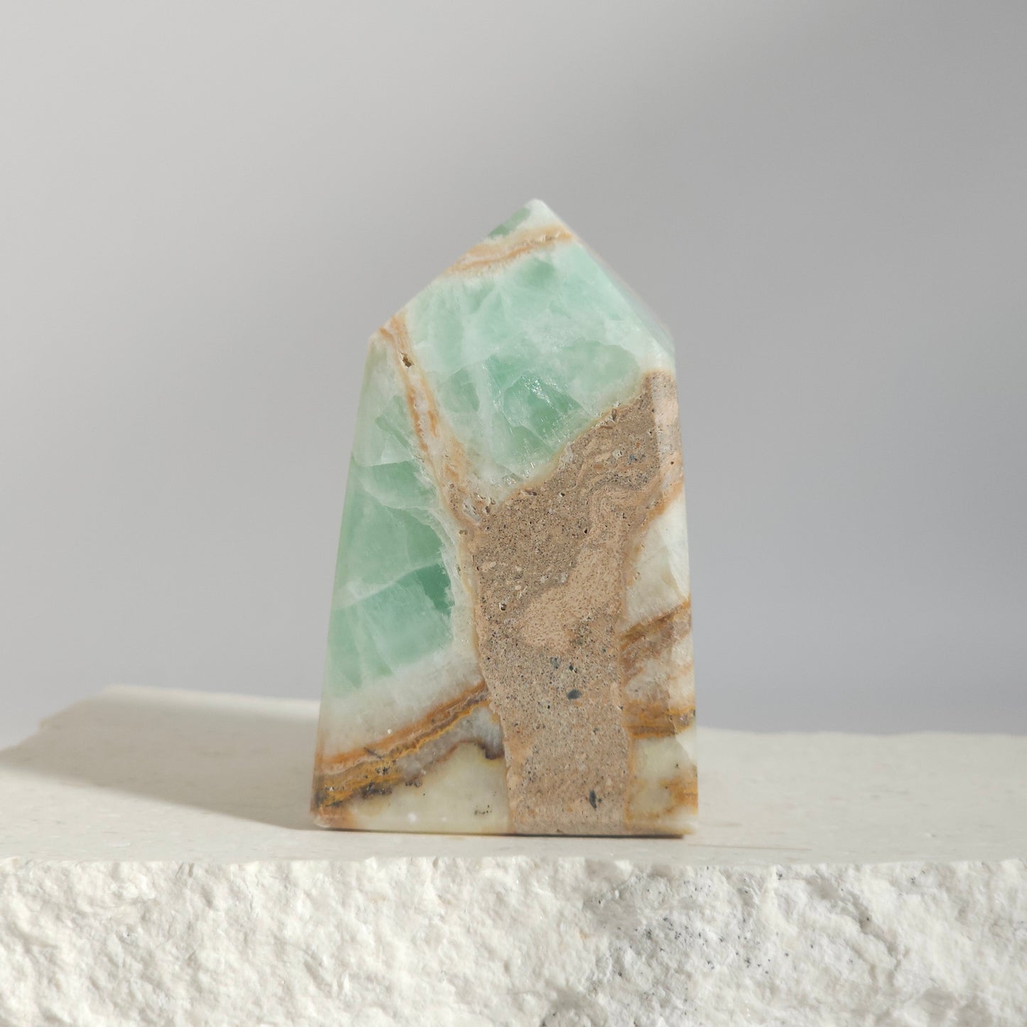 Caribbean Calcite Tower Side View with Blue and Sandy White Layers