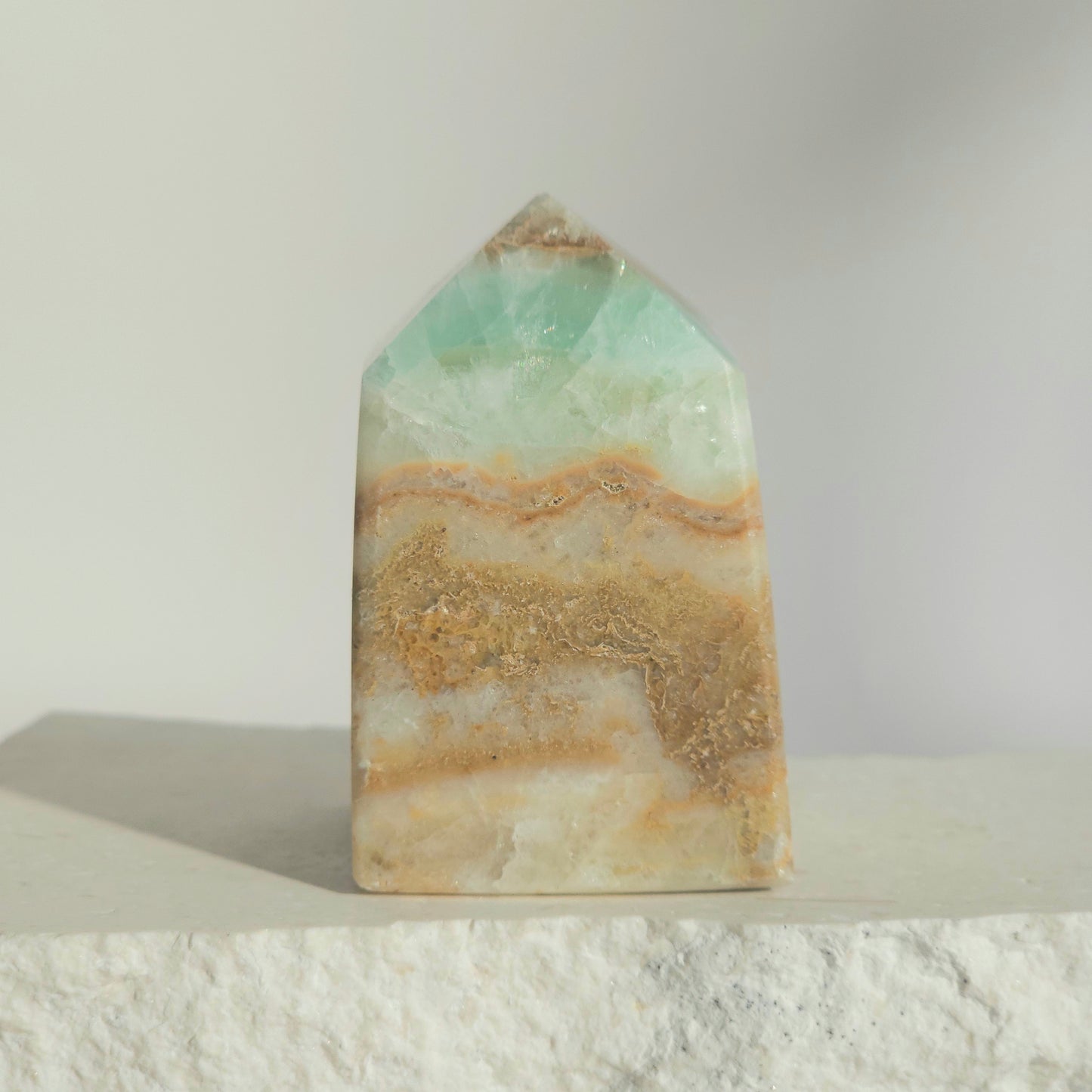 Caribbean Calcite Tower Side View with Blue and Sandy White Layers