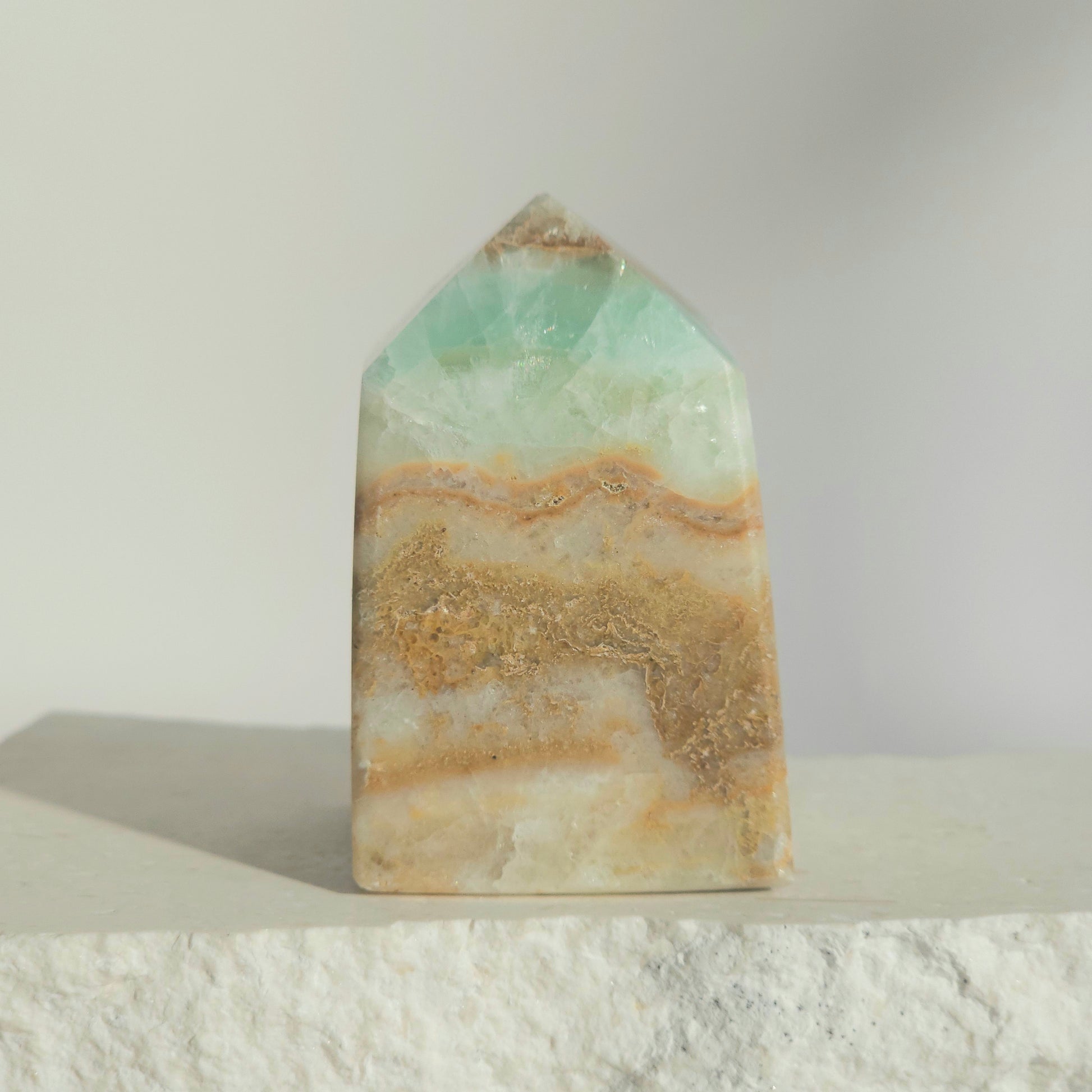Caribbean Calcite Tower Side View with Blue and Sandy White Layers