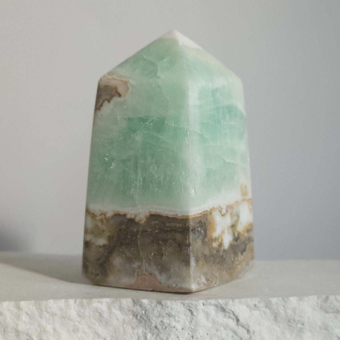 Caribbean Calcite Tower Side View with Blue and Sandy White Layers