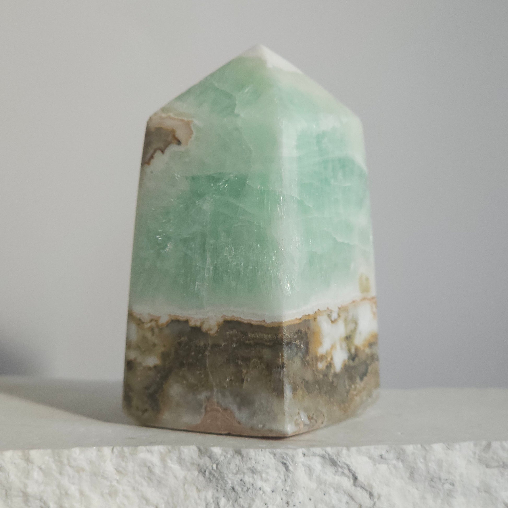 Caribbean Calcite Tower Side View with Blue and Sandy White Layers