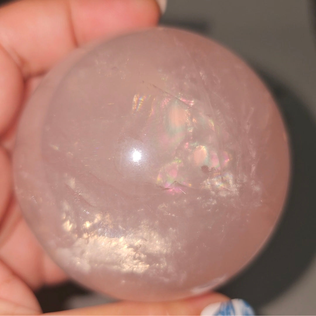 Medium Flashy Rose Quartz Sphere with faint Star