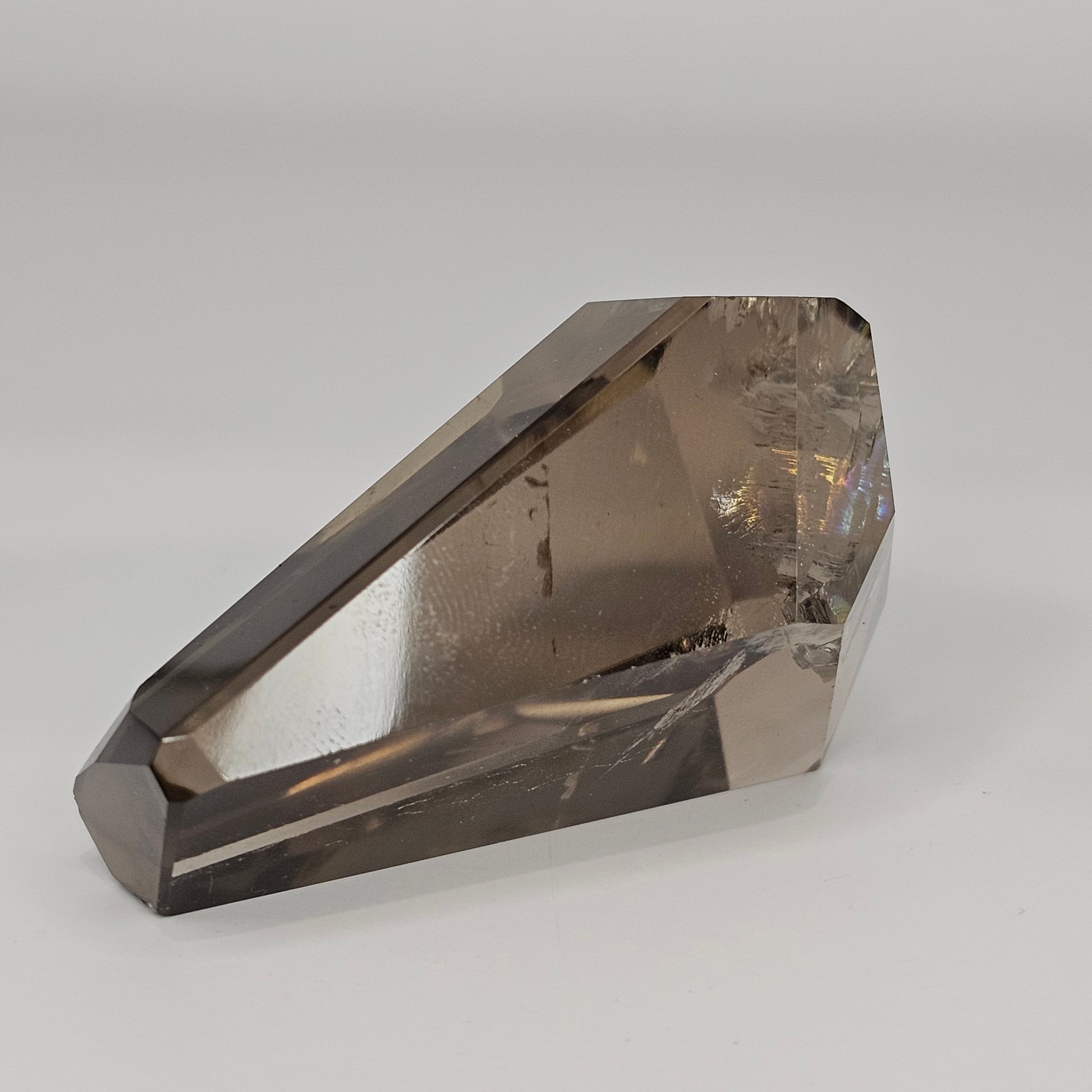 Back view of the Smoky Citrine freeform showing its high transparency, internal structure, and natural golden smoky colouring.