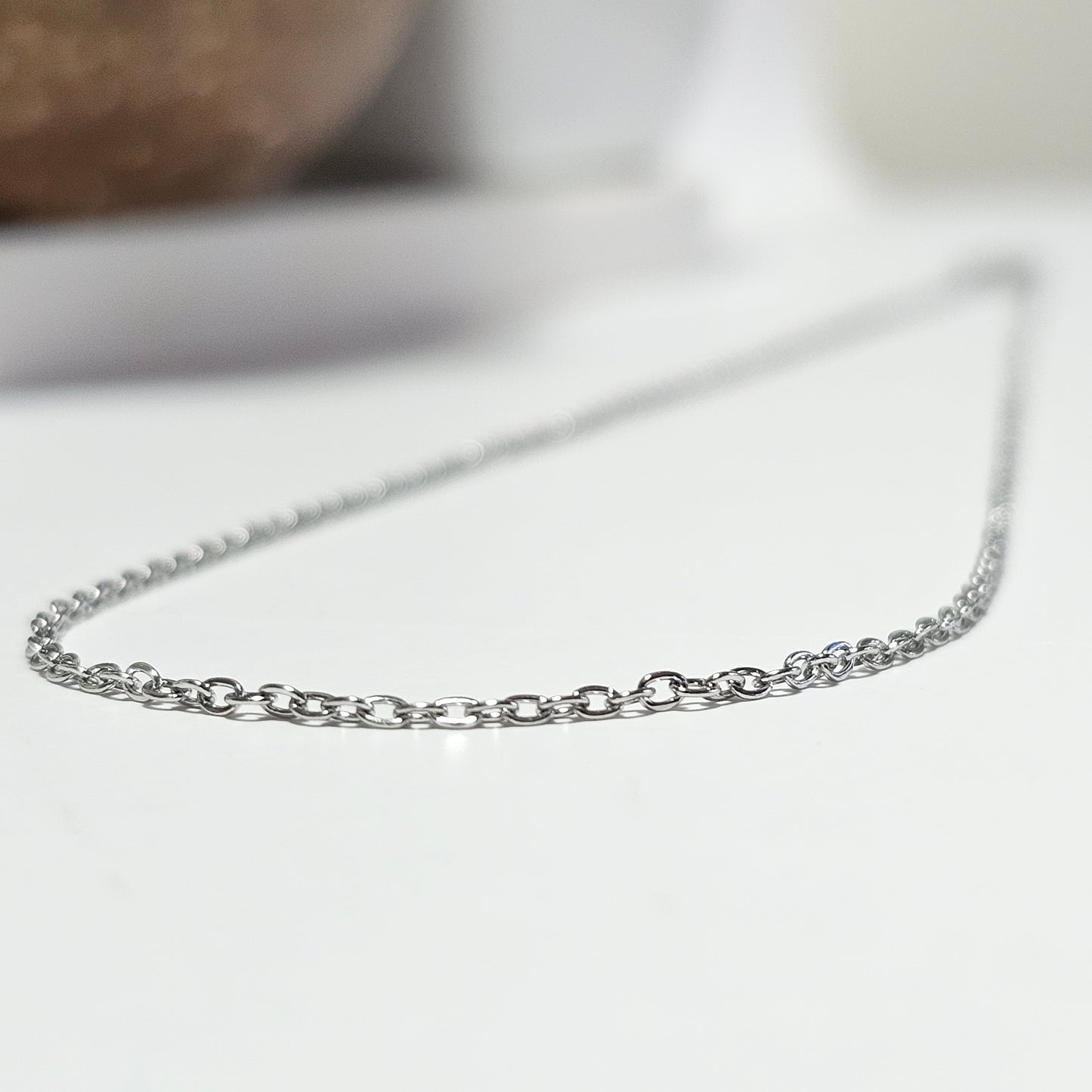 45cm stainless steel necklace chain in silver colour, ideal for pairing with crystal pendants.