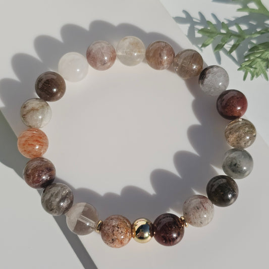 10mm Thousand Layer bead bracelet with gold stainless steel accents