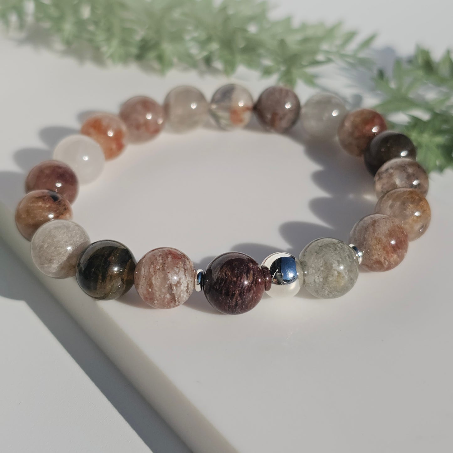 10mm Thousand Layer bead bracelet with silver stainless steel accents