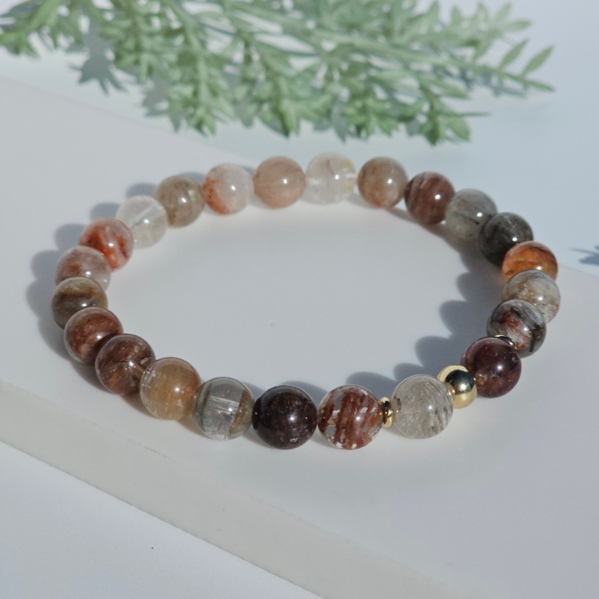 8mm Thousand Layer bead bracelet with gold stainless steel accents