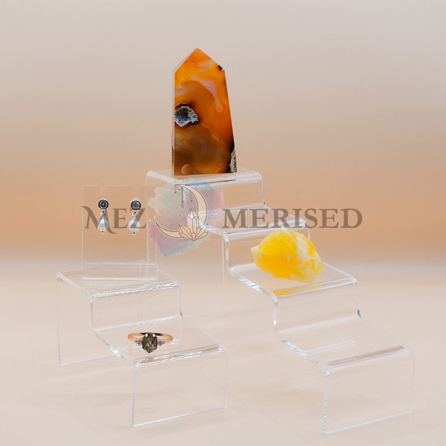 Clear Acrylic Zigzag Tiered Jewellery Display Stand | Step Organizer for Retail & Photography