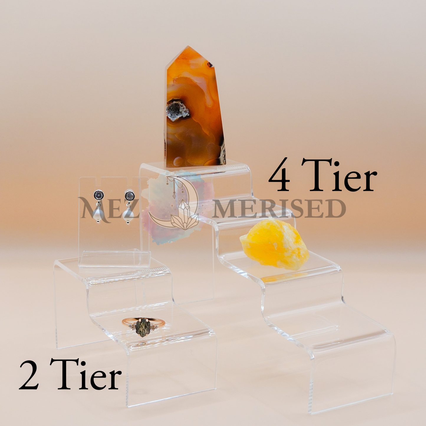 Clear Acrylic Zigzag Tiered Jewellery Display Stand | Step Organizer for Retail & Photography