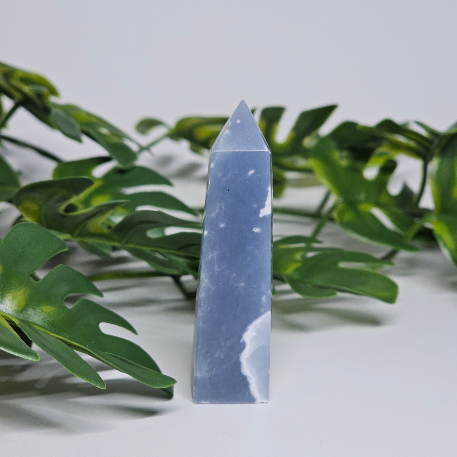 Angelite point crystal for meditation decor