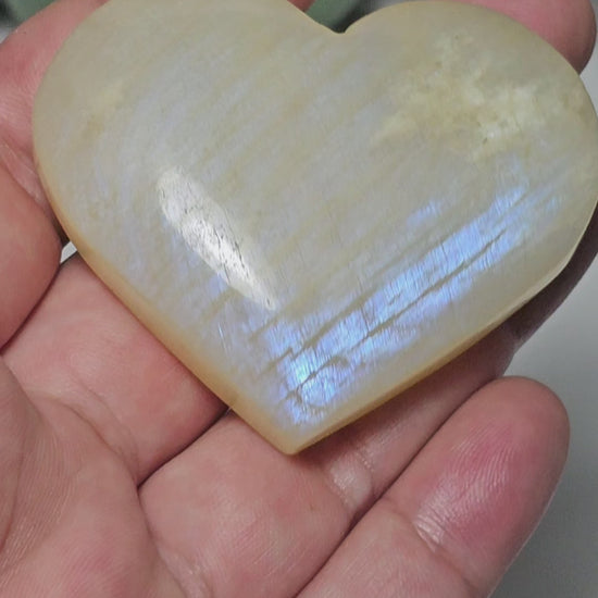 Gorgeous Rainbow Moonstone heart carving with great flash.