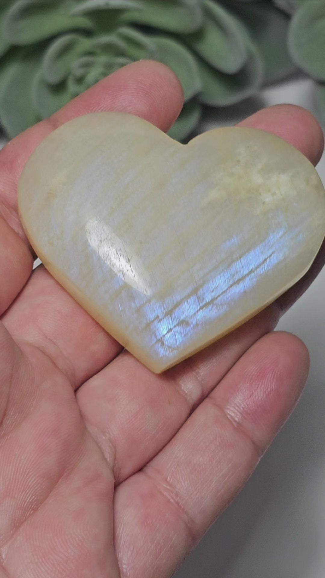 Gorgeous Rainbow Moonstone heart carving with great flash.