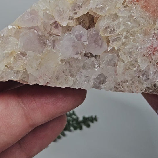 Dark Pink Amethyst Mountain - 360 Degree Showcase Video: A full rotation video displaying the polished front, sparkling druzy, purple Amethyst inclusions, and the natural raw form on the back.