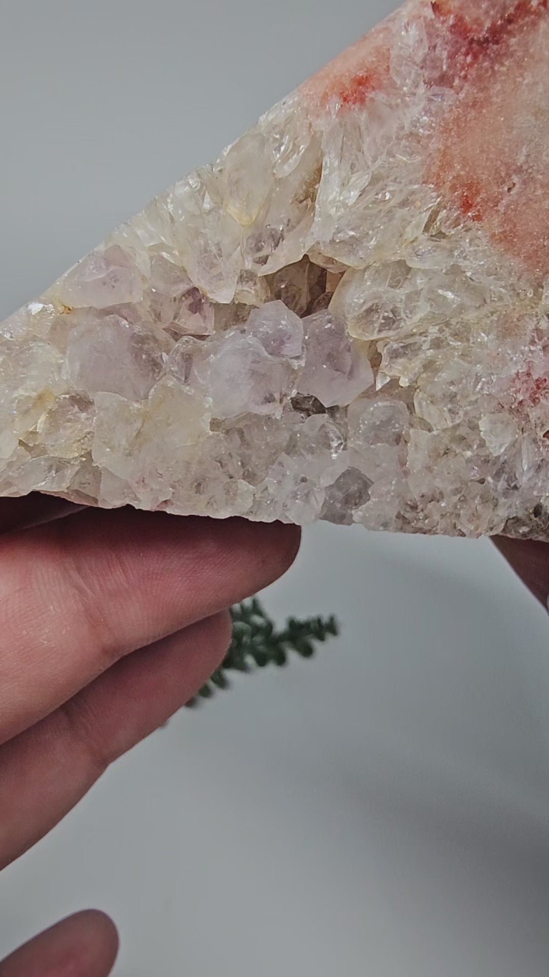 Dark Pink Amethyst Mountain - 360 Degree Showcase Video: A full rotation video displaying the polished front, sparkling druzy, purple Amethyst inclusions, and the natural raw form on the back.