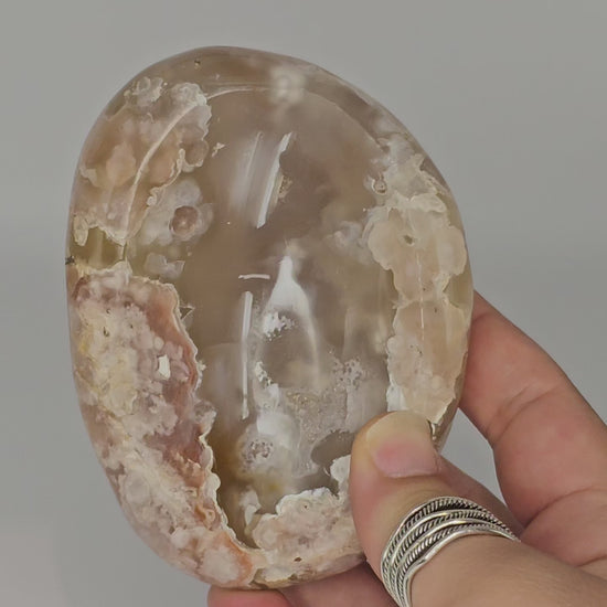 Beautiful Flower Agate bowl with druzy.