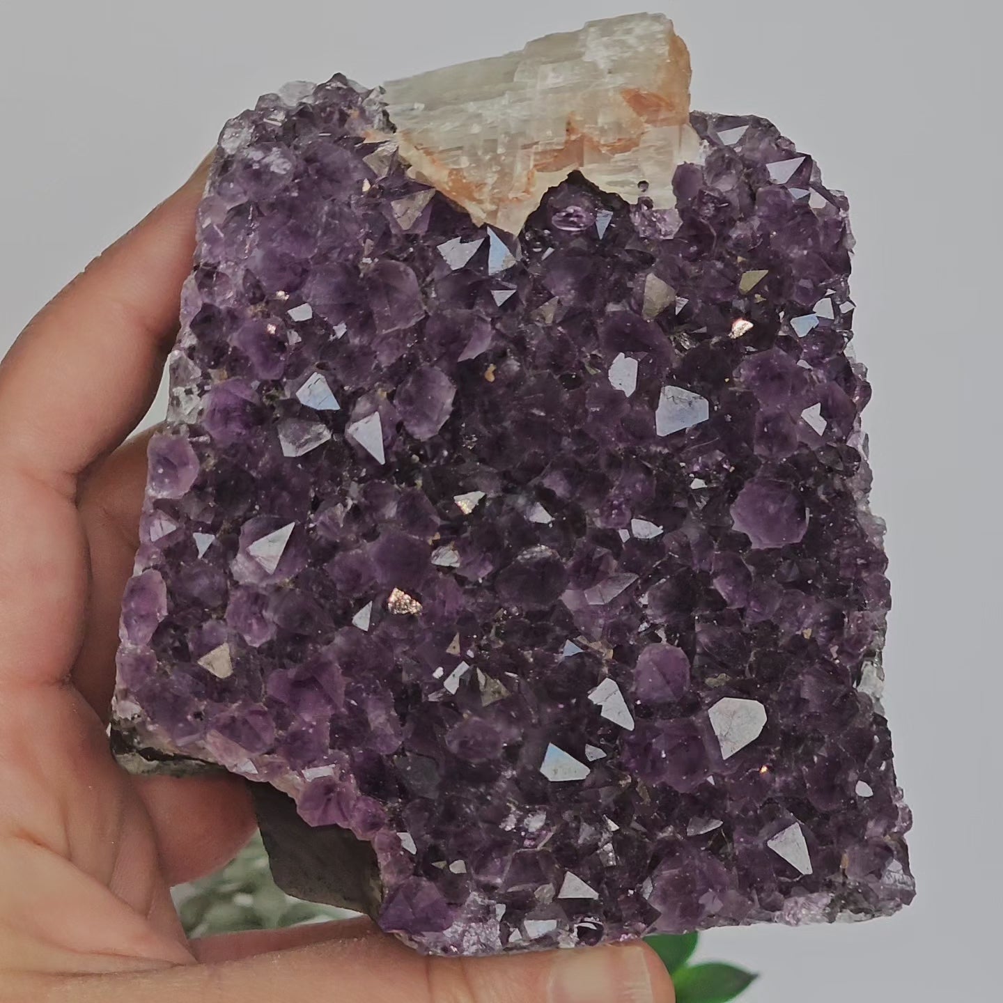 Amethyst A Grade Cut Base With Calcite Inclusion From Uruguay (T)