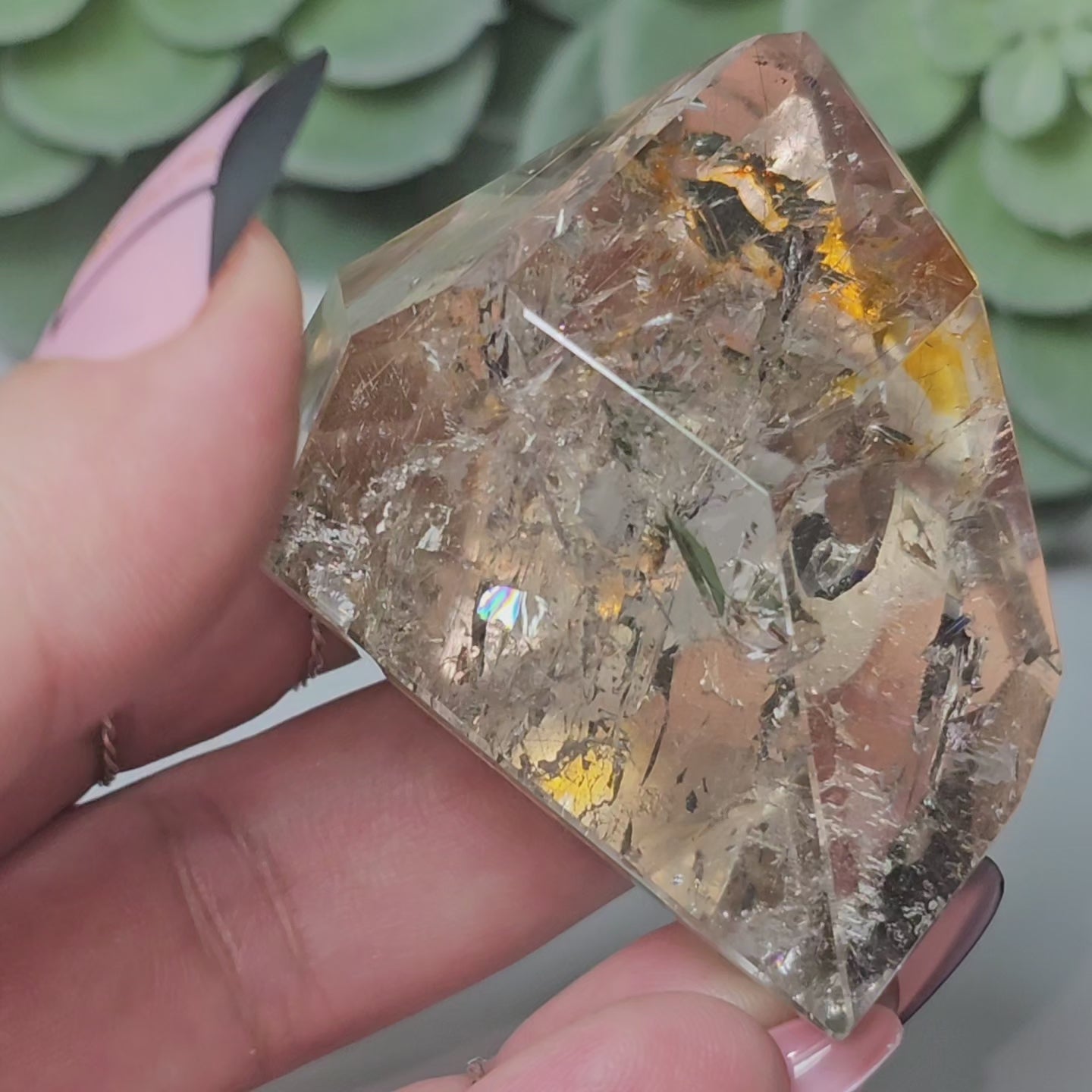 Smoky Quartz Golden Rutile Freeform With Hematite Inclusion