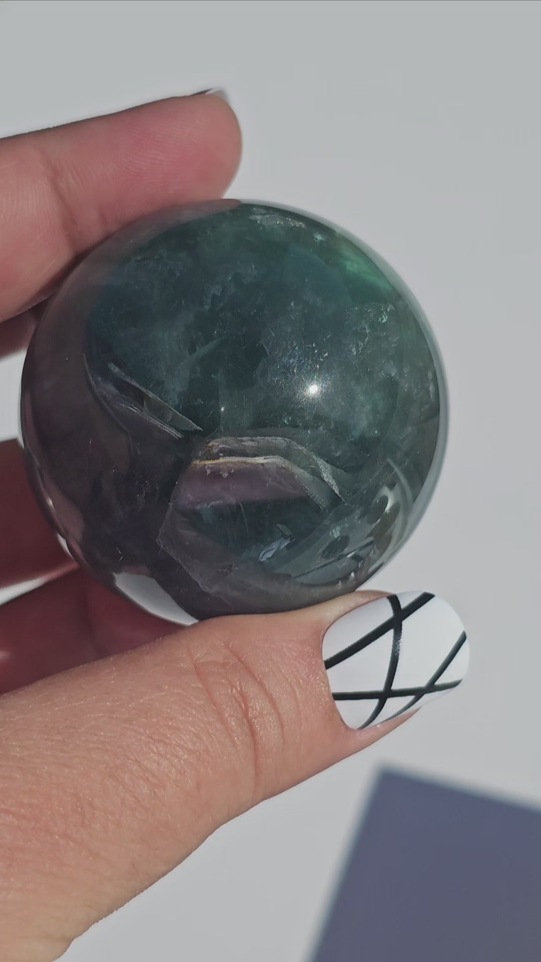 Rich dark forest green Fluorite sphere with beautiful rainbows