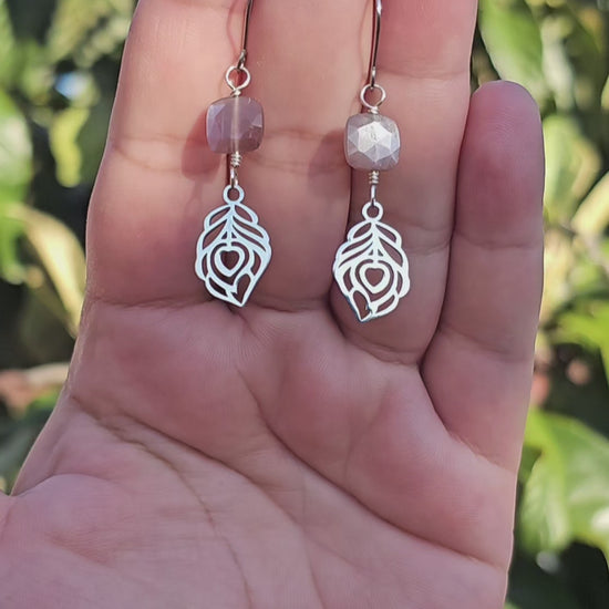 Chocolate Moonstone Feather Earrings