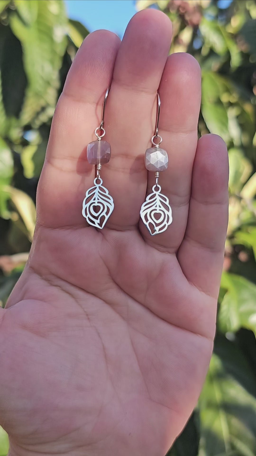 Chocolate Moonstone Feather Earrings