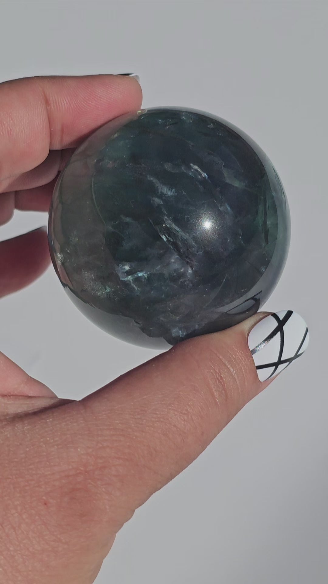 Rich dark forest green Fluorite sphere with beautiful rainbows