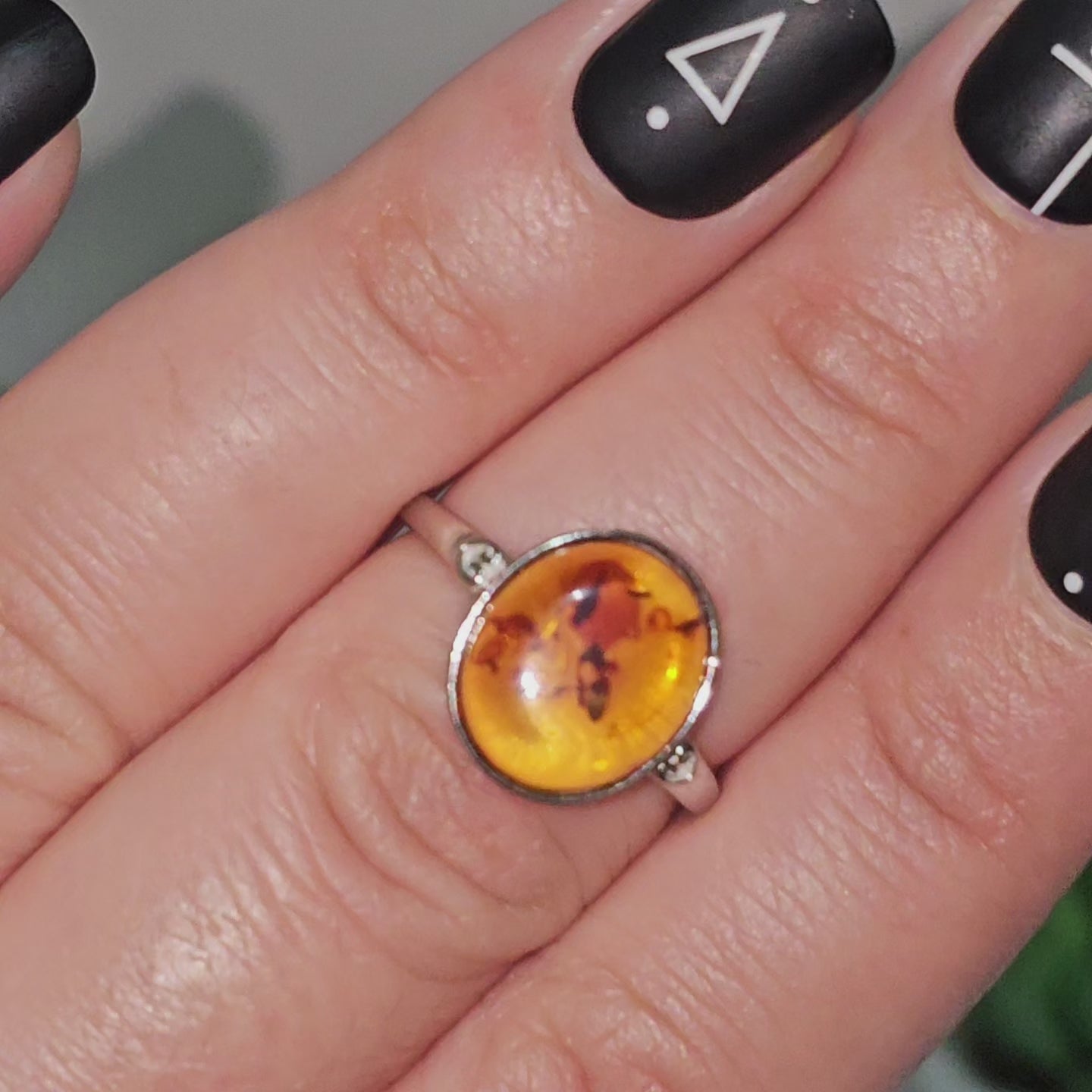 Amber Heart 925 Silver Adjustable Ring