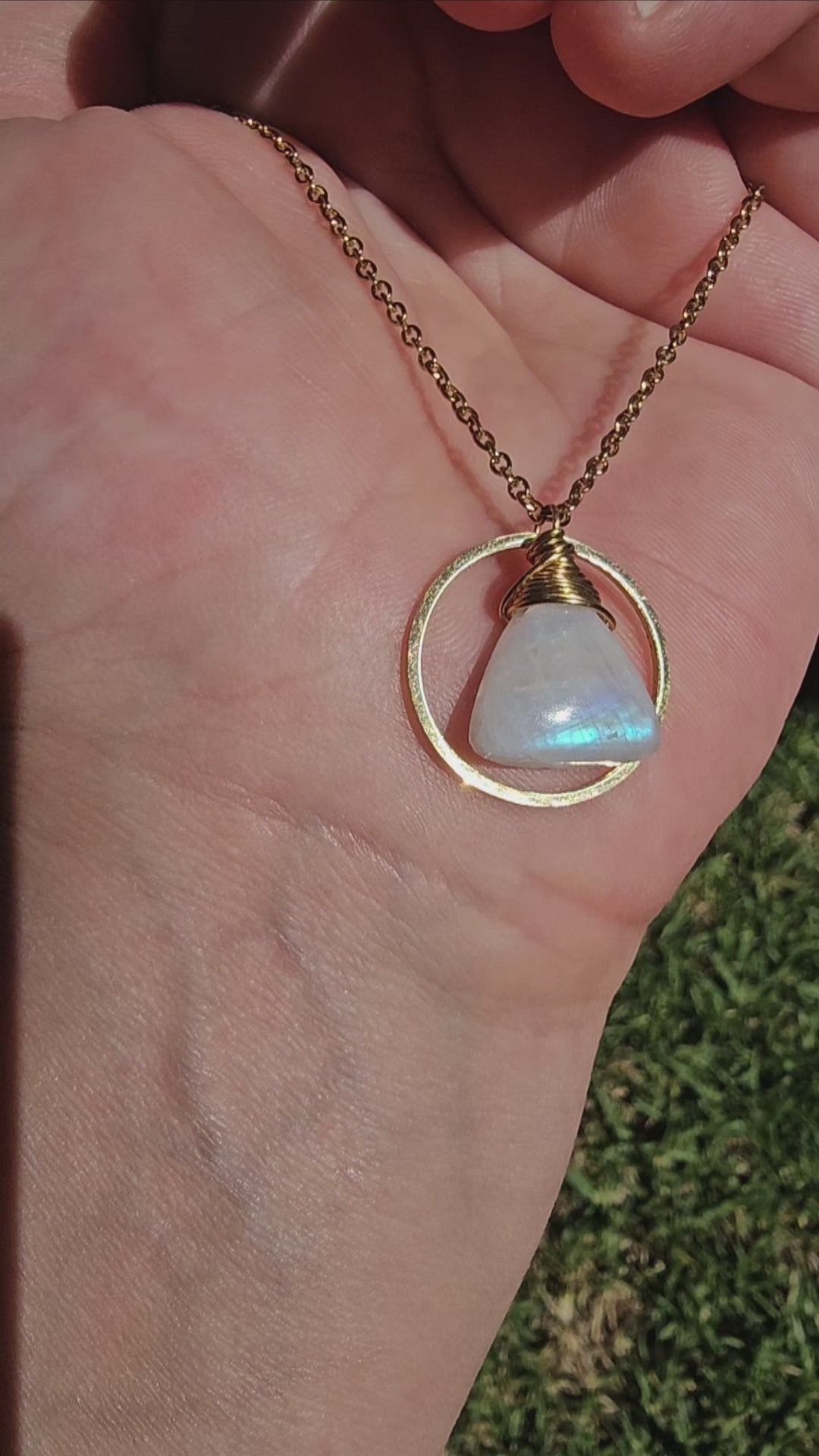 Rainbow Moonstone Gold Hoop Necklace