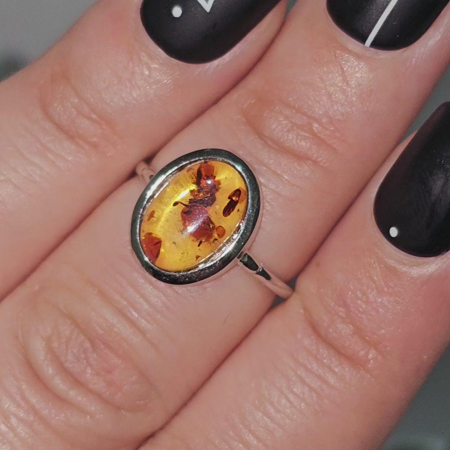 Amber Halo 925 Silver Adjustable Ring