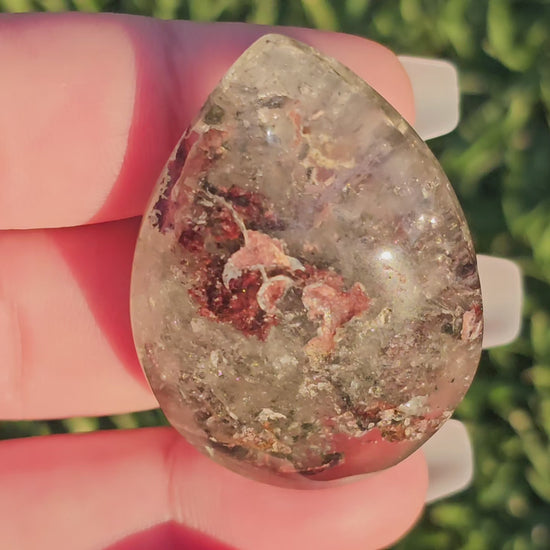 Pear Shaped Garden Quartz/Lodolite Palm Stone