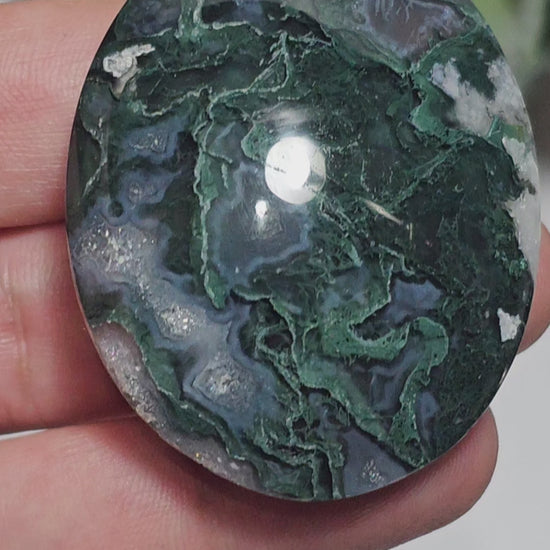 Petite Moss Agate palm stone from Indonesia